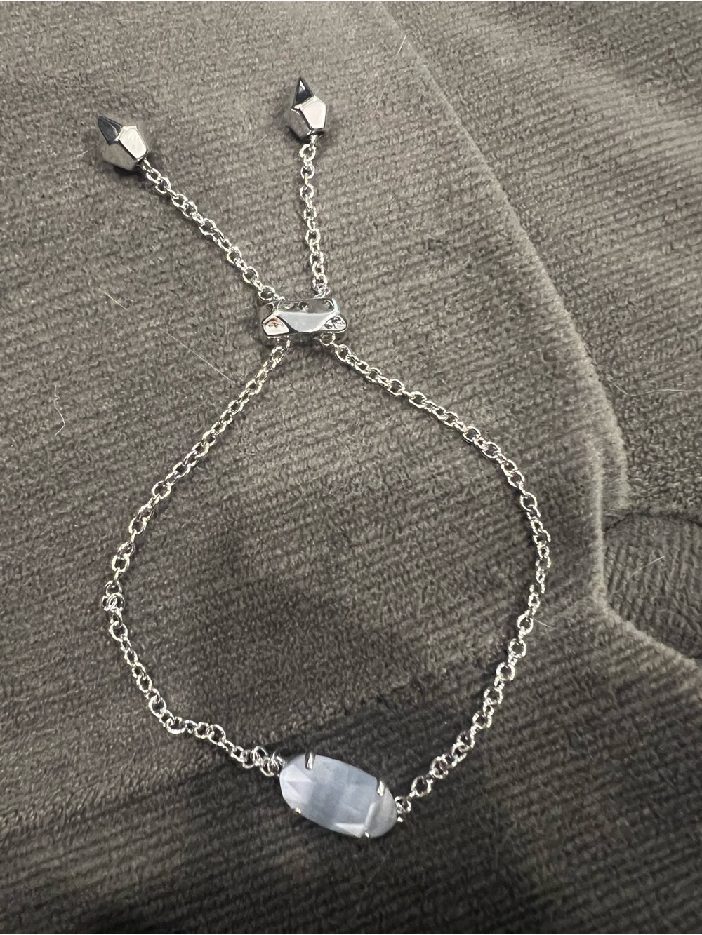 Adjustable Silver Chain Bracelet with Grey Stone